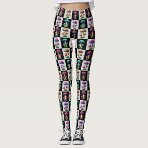 Chequered Geometric Mushroom Leggings
