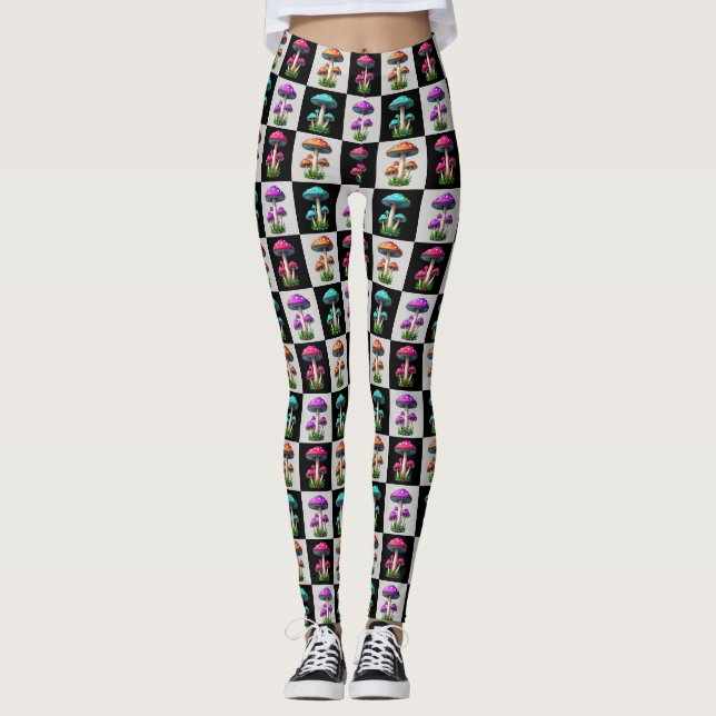 Chequered Geometric Mushroom Leggings (Front)