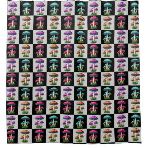 Chequered Geometric Mushroom Shower Curtain