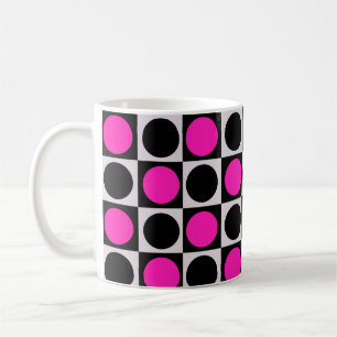 Chequered Geometric Pink Black Circle Polka Dots  Coffee Mug