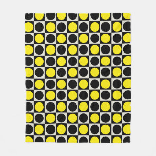 Chequered Geometric Yellow Black Circle Polka Dot Fleece Blanket