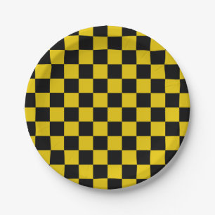 Chequered Gold and Black Paper Plate