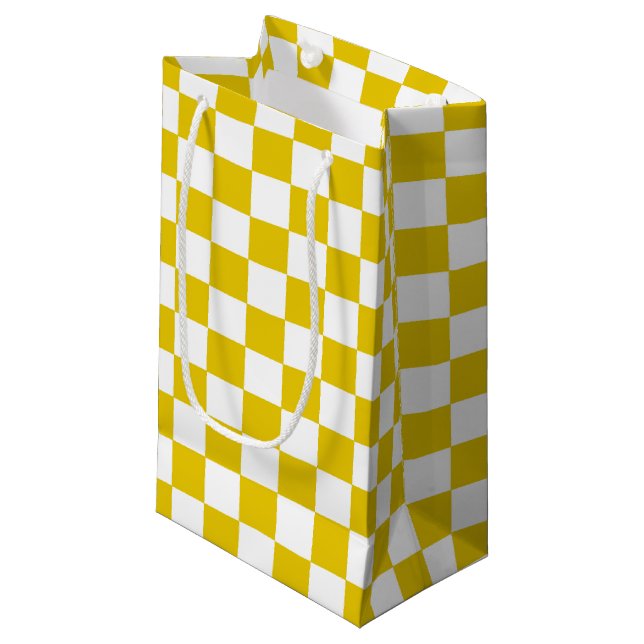 Chequered Gold and White Small Gift Bag (Front Angled)