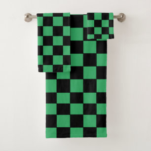 Chequered Green and Black Bath Towel Set
