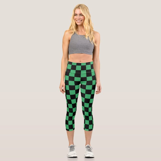 Chequered Green and Black Capri Leggings (Front)