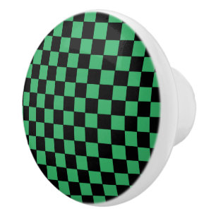Chequered Green and Black Ceramic Knob