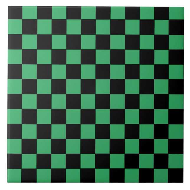 Chequered Green and Black Ceramic Tile (Front)