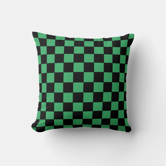 Chequered Green and Black Cushion (Front)
