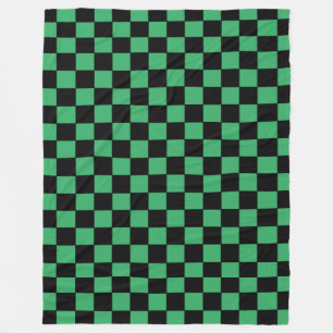 Chequered Green and Black  Fleece Blanket