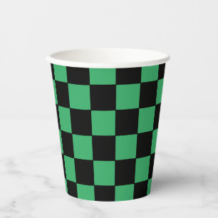 Chequered Green and Black Paper Cups
