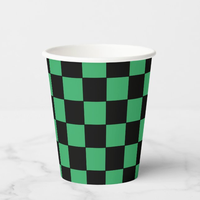 Chequered Green and Black Paper Cups (Front)