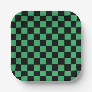 Chequered Green and Black Paper Plate