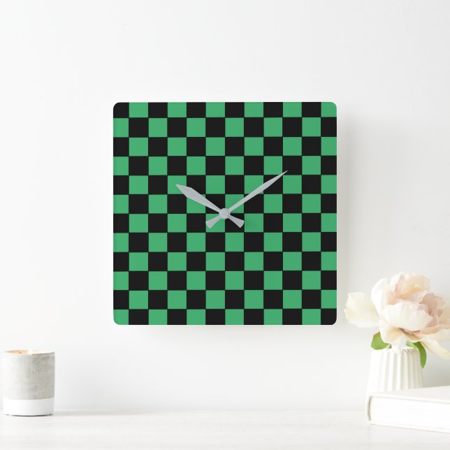 Chequered Green and Black Square Wall Clock (Home)