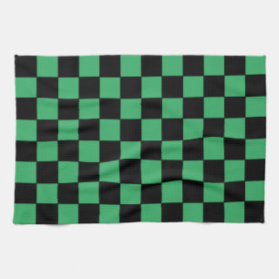 Chequered Green and Black Tea Towel