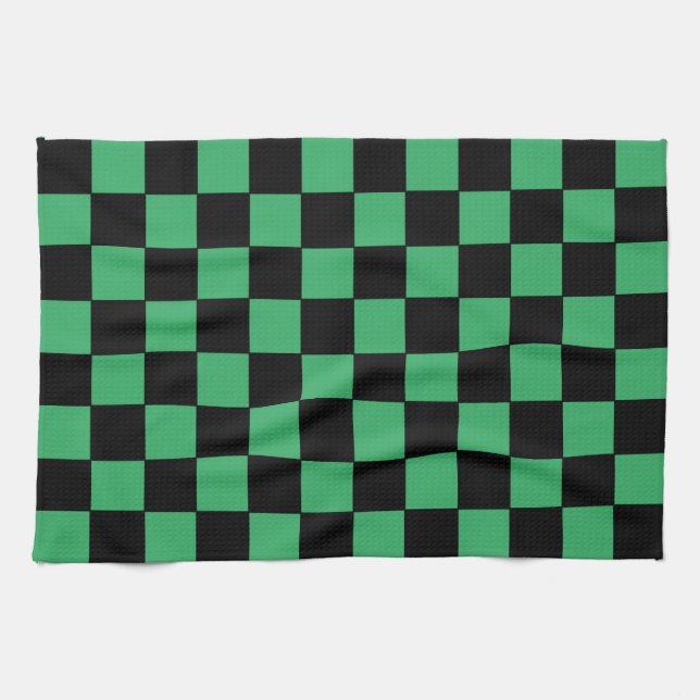 Chequered Green and Black Tea Towel (Horizontal)