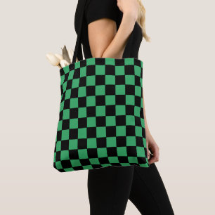 Chequered Green and Black Tote Bag