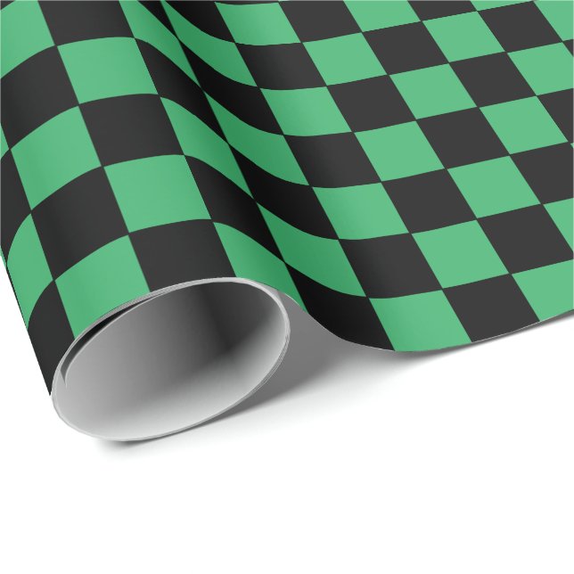 Chequered Green and Black Wrapping Paper (Roll Corner)