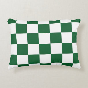 Chequered Green and White Decorative Cushion