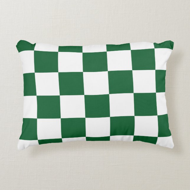 Chequered Green and White Decorative Cushion (Front)