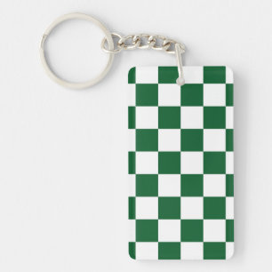 Chequered Green and White Key Ring