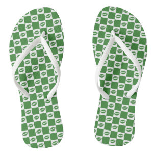 Chequered Green and White Lips Clover Pattern Thongs