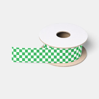 Chequered Green and White Satin Ribbon