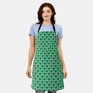 Chequered Green and White Shamrock Clover Pattern Apron