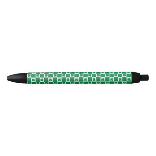 Chequered Green and White Shamrock Clover Pattern Black Ink Pen