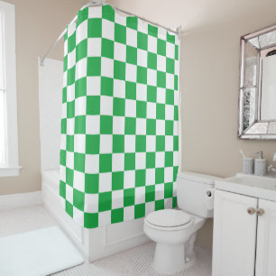 Chequered Green and White Shower Curtain