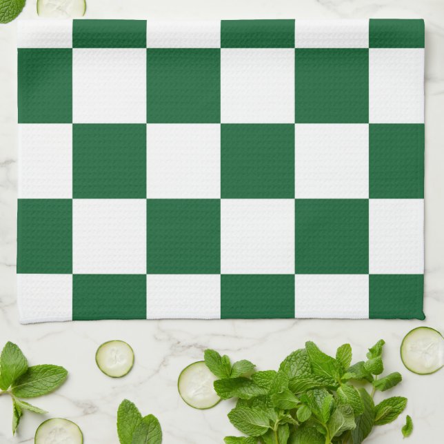 Chequered Green and White Tea Towel (Folded)