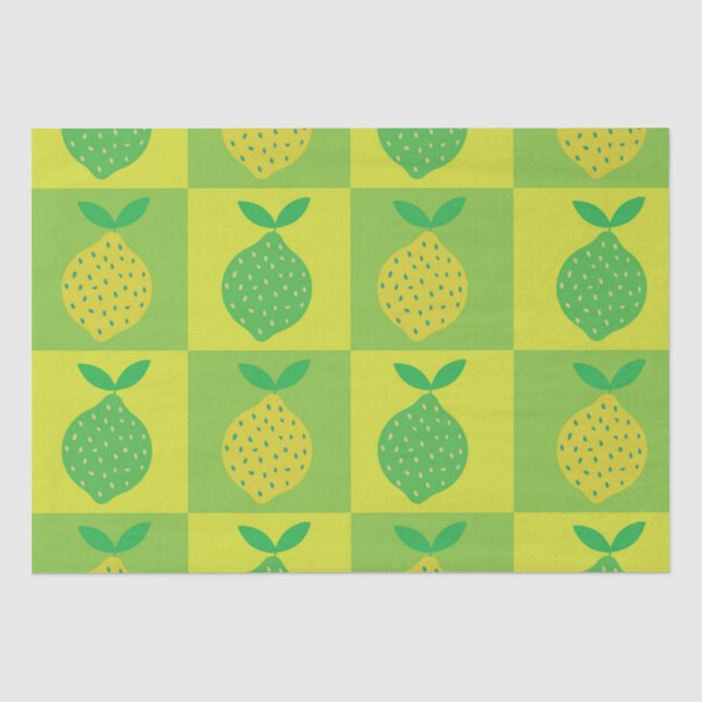Chequered Green and Yellow Lemons Pattern Tissue Paper (Front)