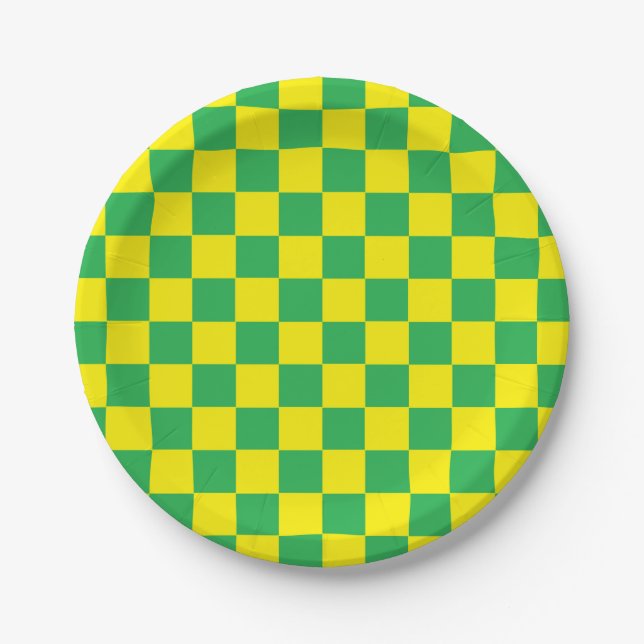 Chequered Green and Yellow Paper Plate (Front)