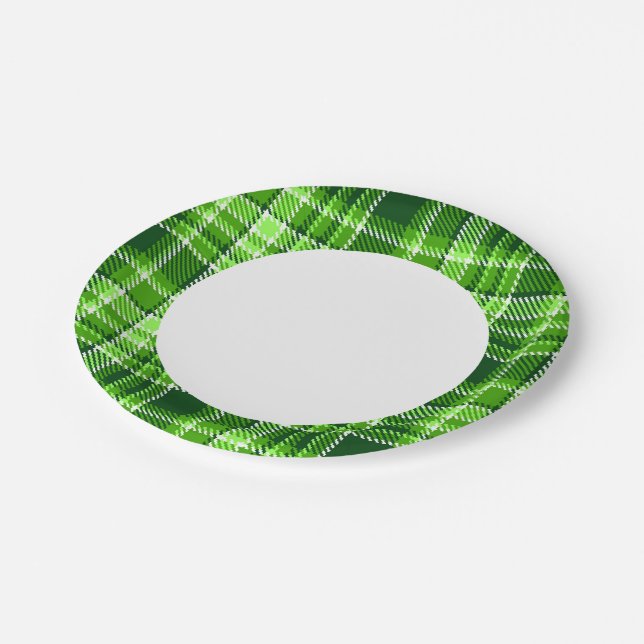 Chequered Green Colour Pattern Paper Plate (Angled)