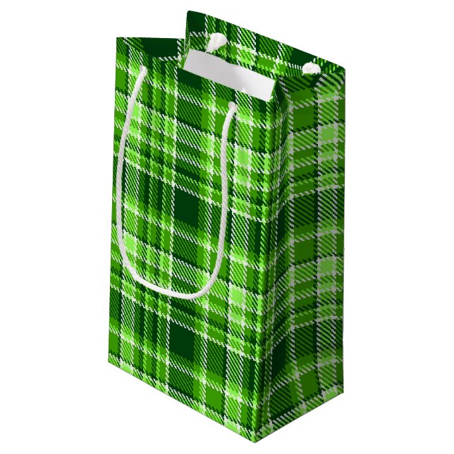 Chequered Green Colour Pattern Small Gift Bag (Back Angled)