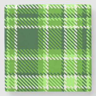 Chequered Green Colour Pattern Stone Coaster