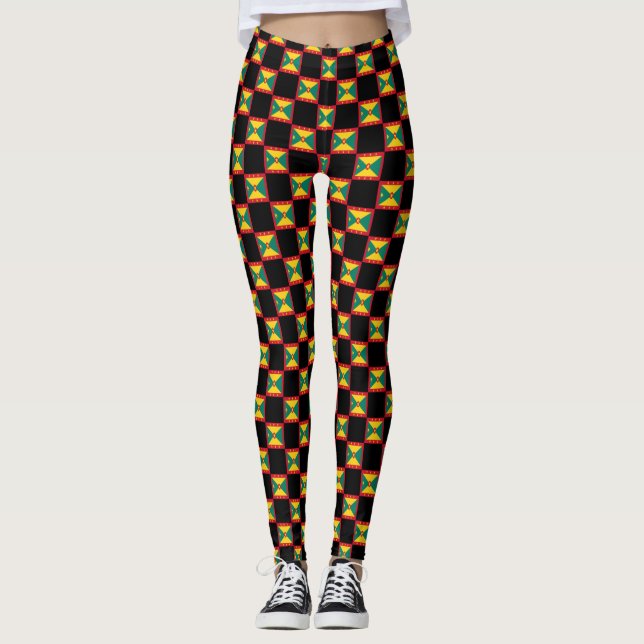 Chequered Grenada Flag Pattern  Leggings (Front)