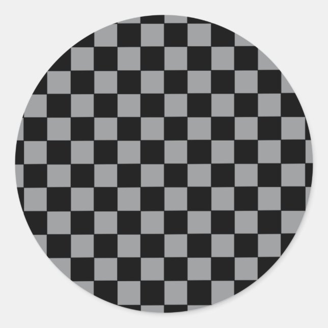 Chequered Grey and Black  Classic Round Sticker (Front)