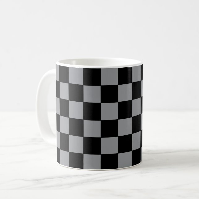 Chequered Grey and Black  Coffee Mug (Front Left)