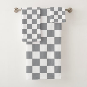 Chequered Grey and White Bath Towel Set