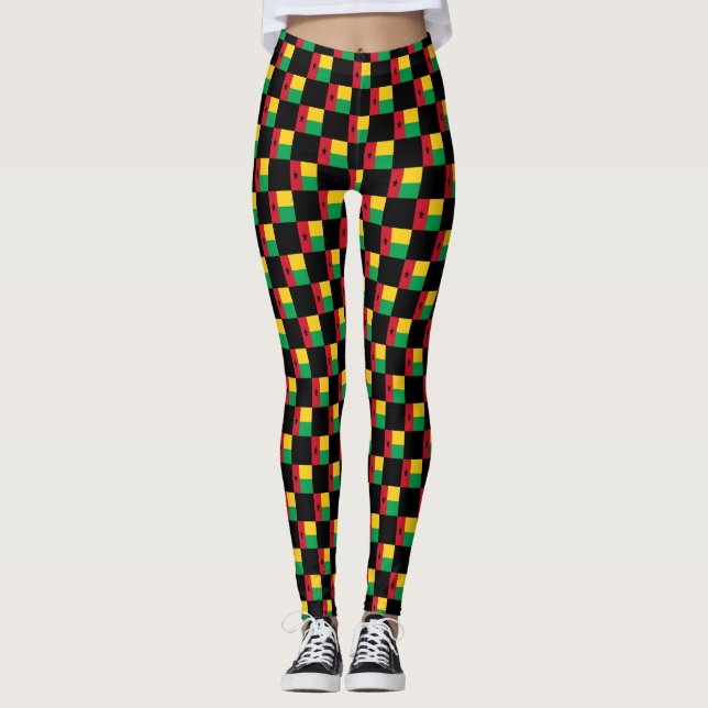 Chequered Guinea-Bissau Flag Pattern  Leggings (Front)