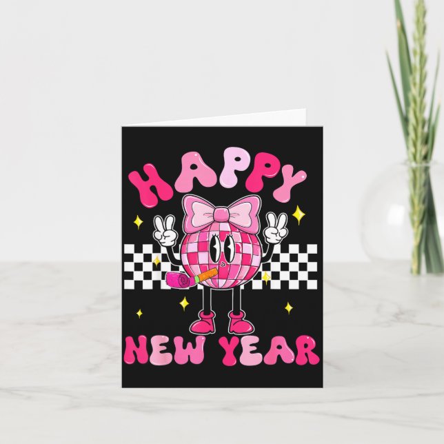 Chequered Happy New Year 2026 Disco Ball New Year  Card (Front)