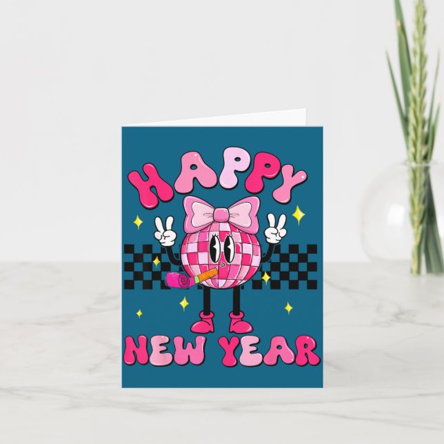 Chequered Happy New Year 2026 Disco Ball New Year  Card (Front)