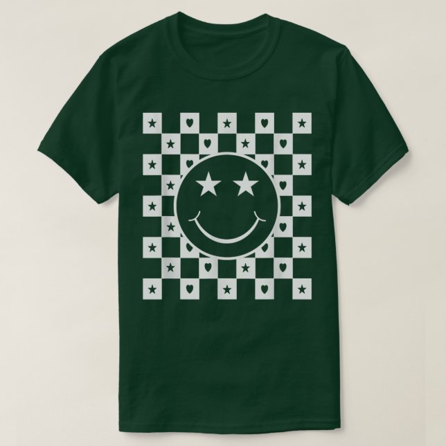 Chequered Happy Smiling Face Graphic Funny  T-Shirt (Design Front)