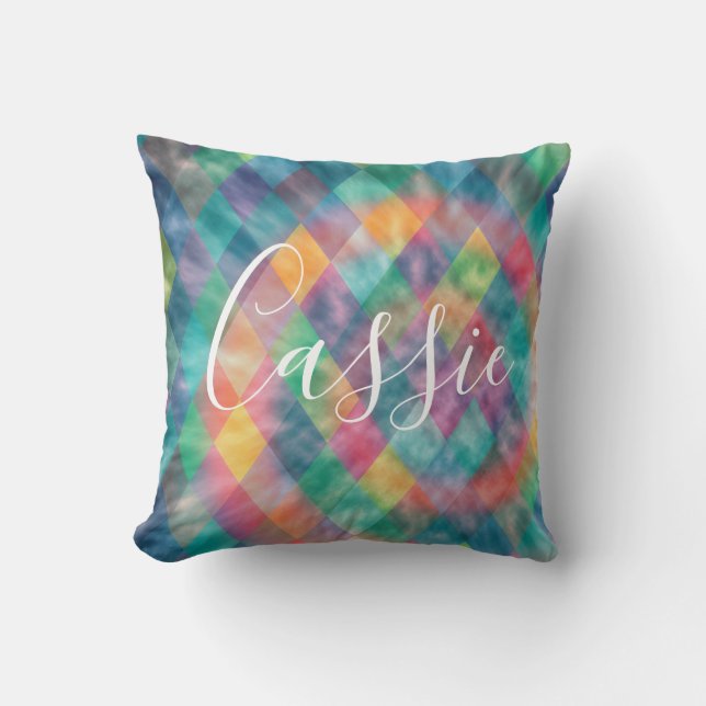 Chequered Harlequin Pale Rainbow  Cushion (Front)
