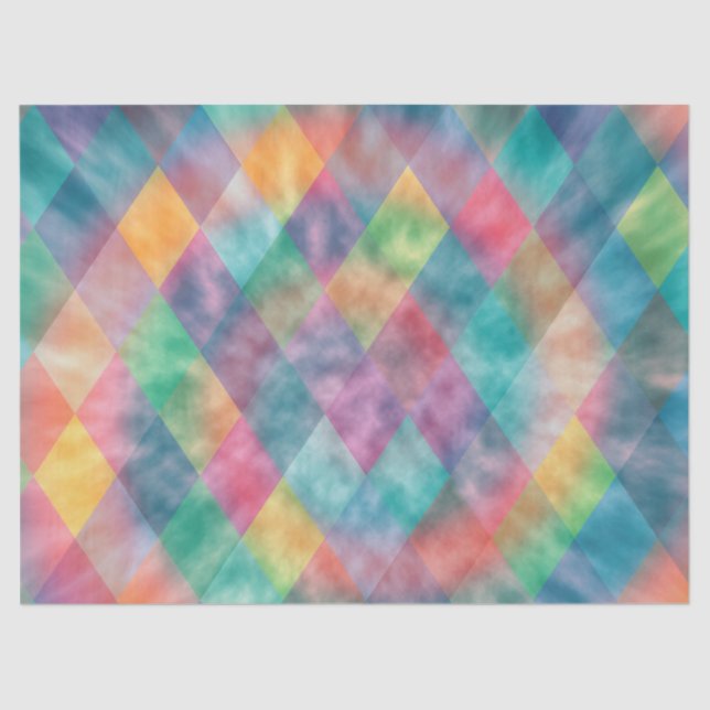 Chequered Harlequin Pale Rainbow Monogram Name Tissue Paper (Front)