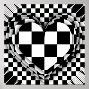 Chequered heart op art poster