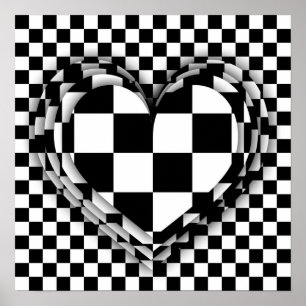 Chequered heart op art poster