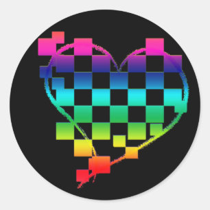 chequered heart. v1. classic round sticker
