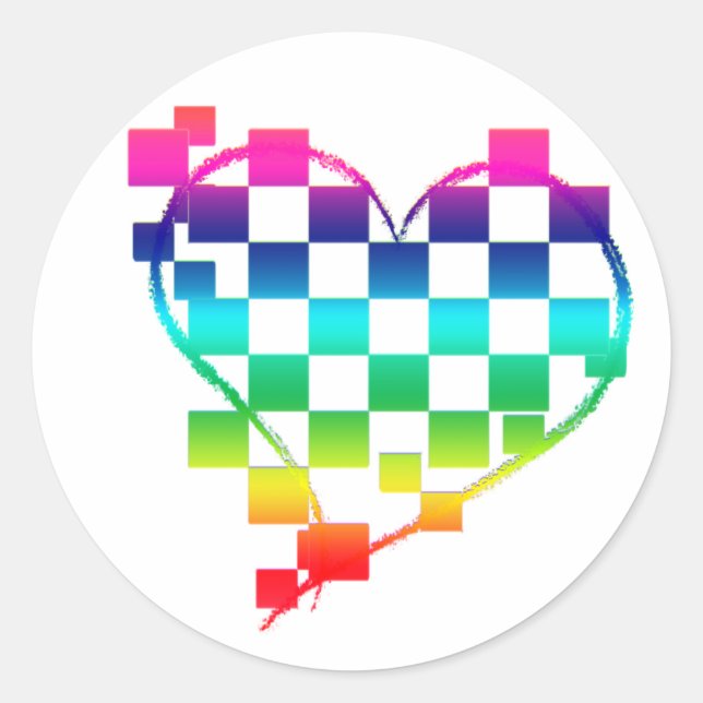 chequered heart. v1. classic round sticker (Front)