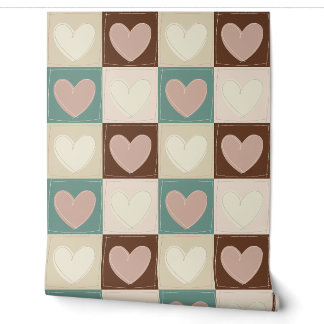 Chequered Hearts Grid Wallpaper